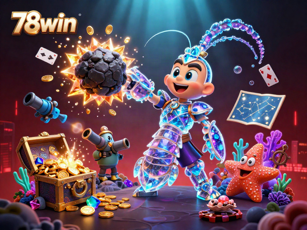 Engage with 78win's epic gaming world featuring vibrant underwater scenes and dynamic characters.