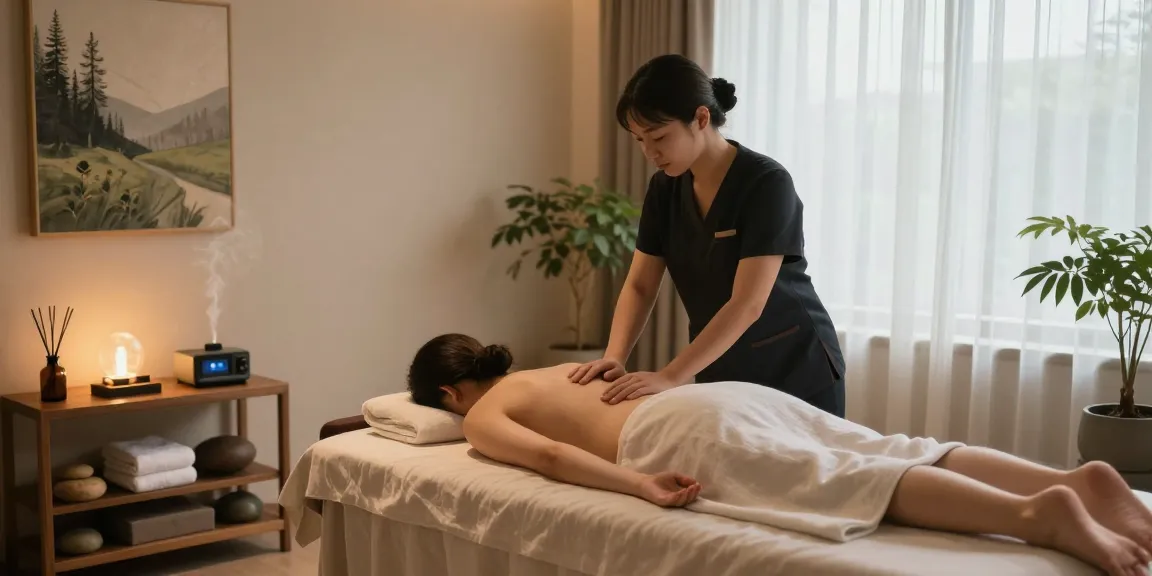 Relaxing 용인출장마사지 experience in a serene spa setting, showcasing professional therapist and tranquil ambiance.