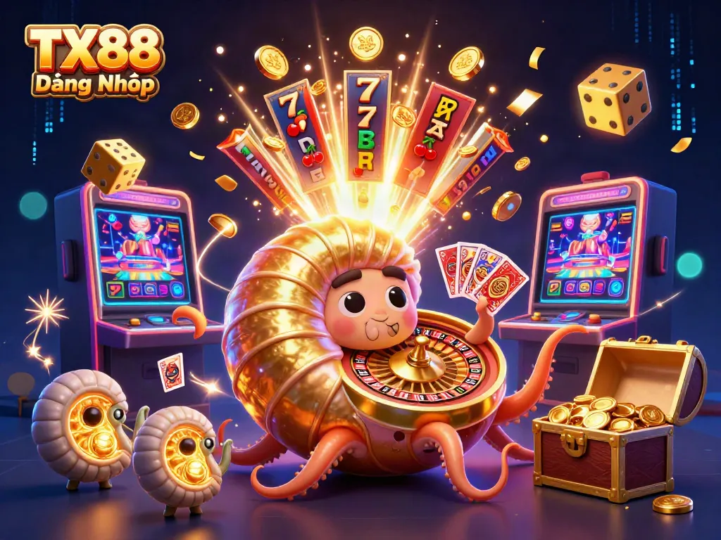 Experience TX88 Đăng Nhập with the vibrant casino scenes featuring a giant nautilus and dazzling game elements.