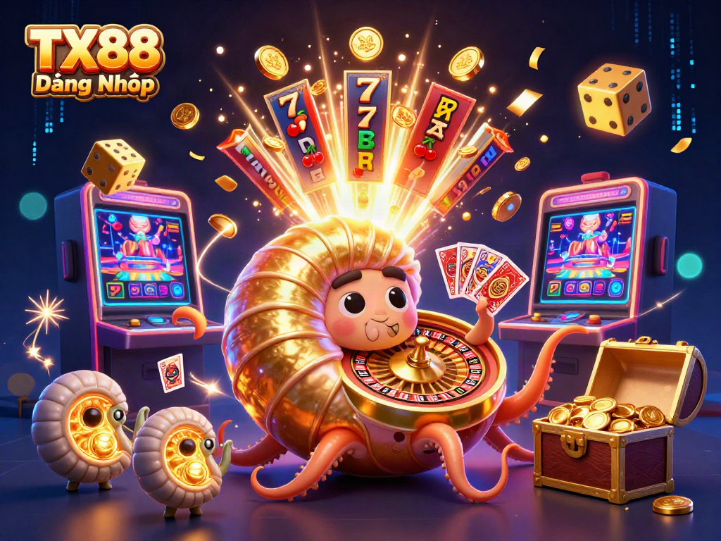 Experience TX88 Đăng Nhập with the vibrant casino scenes featuring a giant nautilus and dazzling game elements.