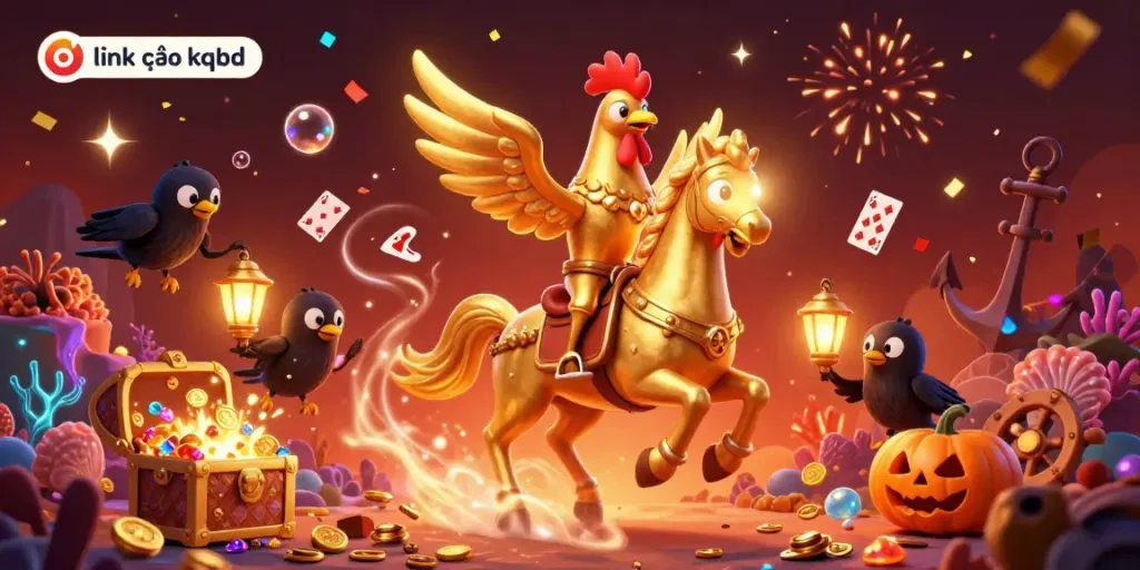 Experience thrilling gambling action with link vào kqbd in a vibrant magical casino setting filled with treasures.