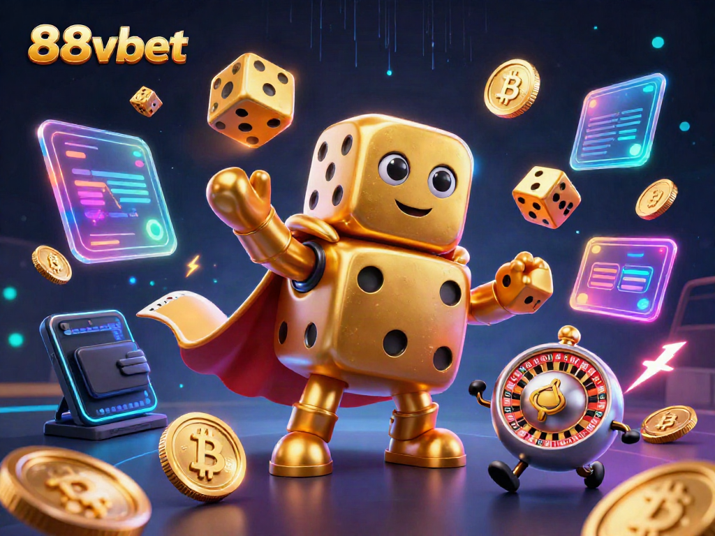 Get ready to win with 88vbet’s thrilling golden dice golem and crypto elements in this vibrant casino scene.