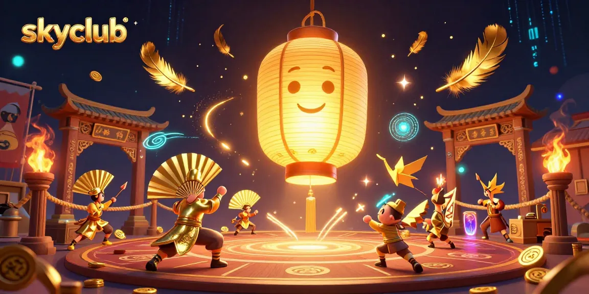 Experience the vibrant gaming world of skyclub with animated golden lanterns and dynamic casino elements.