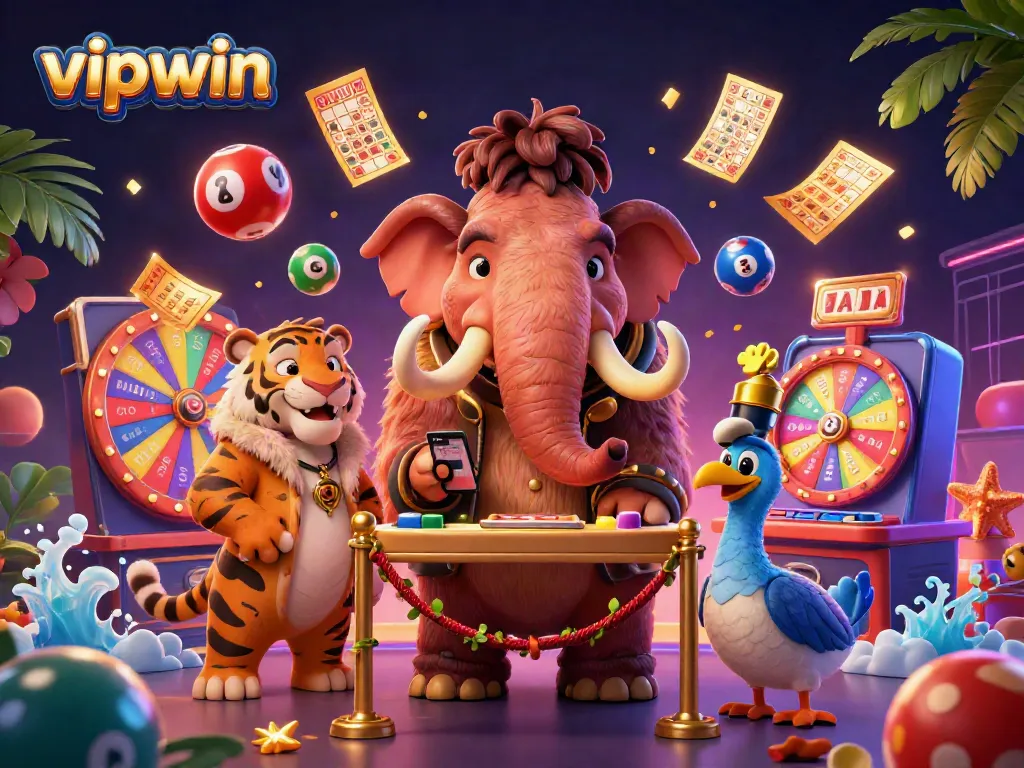 Engaging scene of vipwin bouncer checking IDs with vibrant lottery elements, showcasing a lively casino atmosphere.