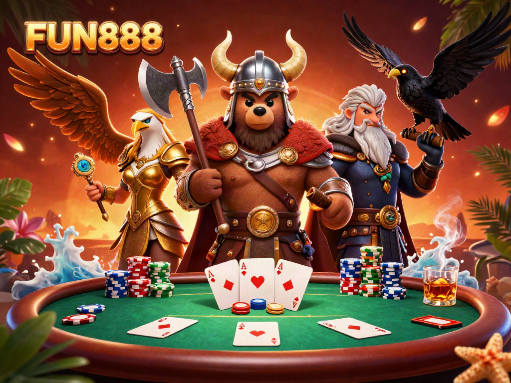 Experience FUN888's vibrant casino world with engaging characters and dynamic gambling elements.