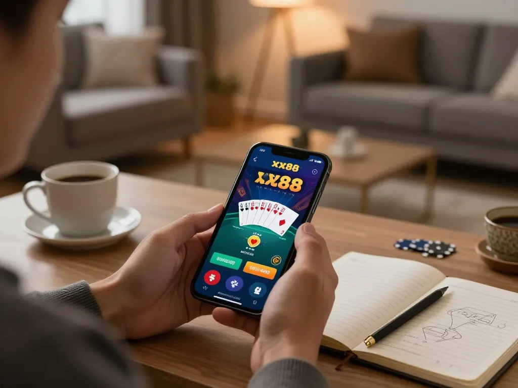 Engaging with xx88's casino app on a smartphone for strategic online gaming
