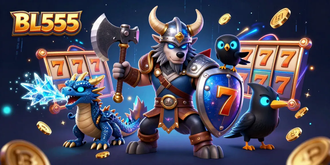 Experience thrilling slots action at BL555 with 3D cartoon warriors and vibrant gaming elements.