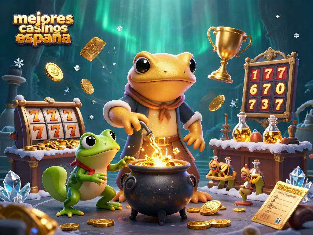 Choca de acción en los mejores casinos online España con símbolos de tragamonedas y monedas doradas.