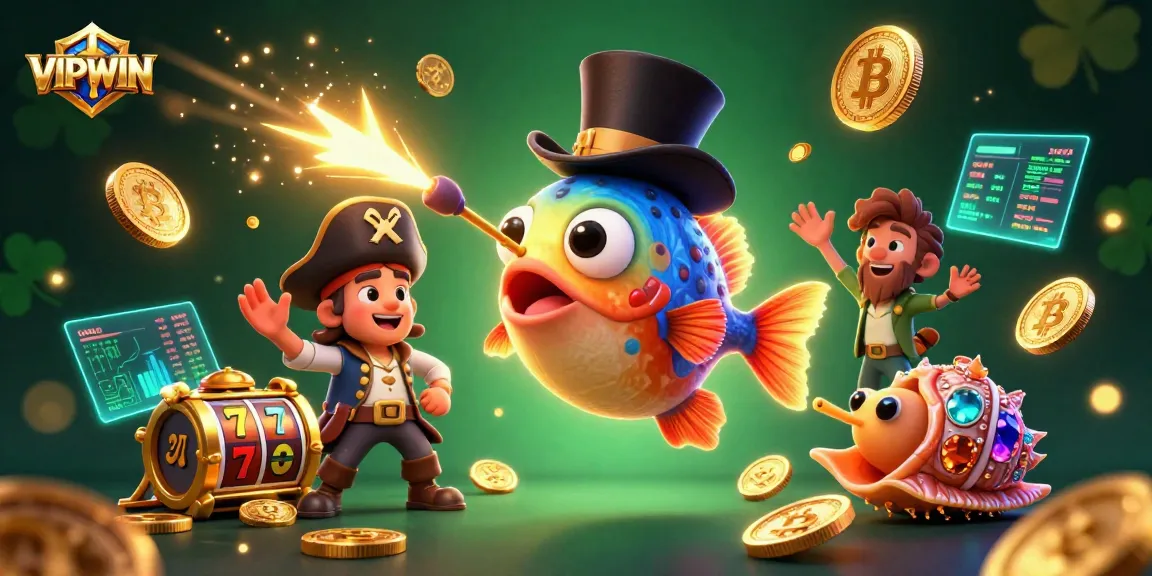 Engage with VIPWIN's thrilling 3D gaming adventure featuring vibrant underwater characters and golden coins.