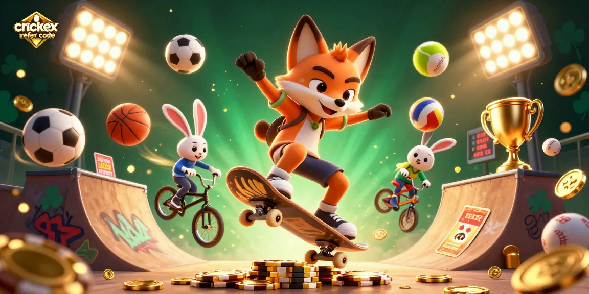 Watch the crickex refer code unfold with an exciting 3D scene of a skateboarder fox and BMX-riding rabbit.