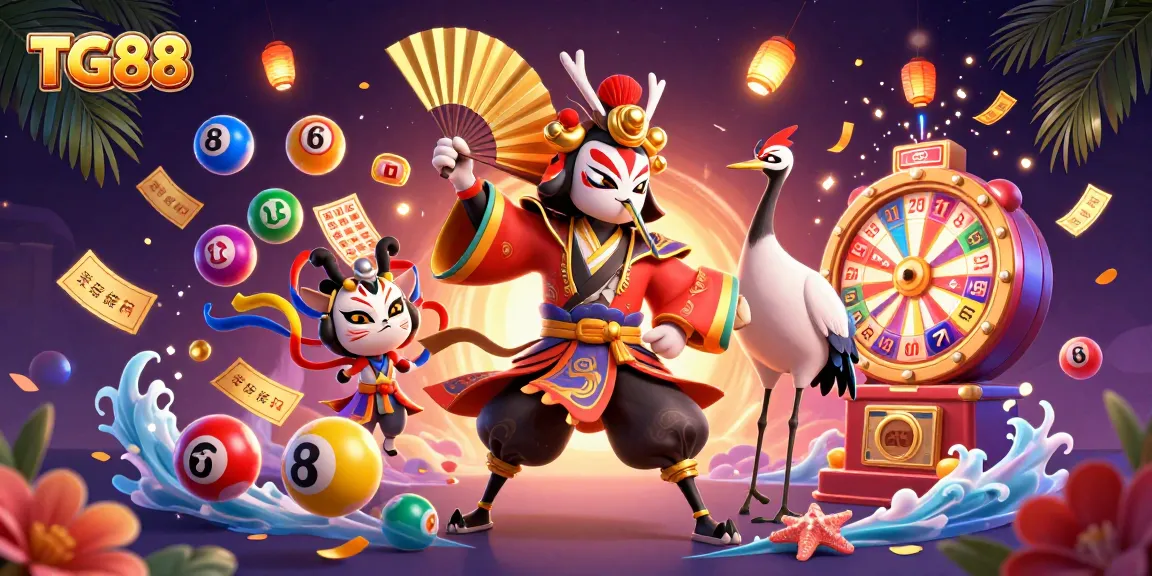 Experience the excitement of TG88 with vibrant lottery balls and dynamic casino elements.
