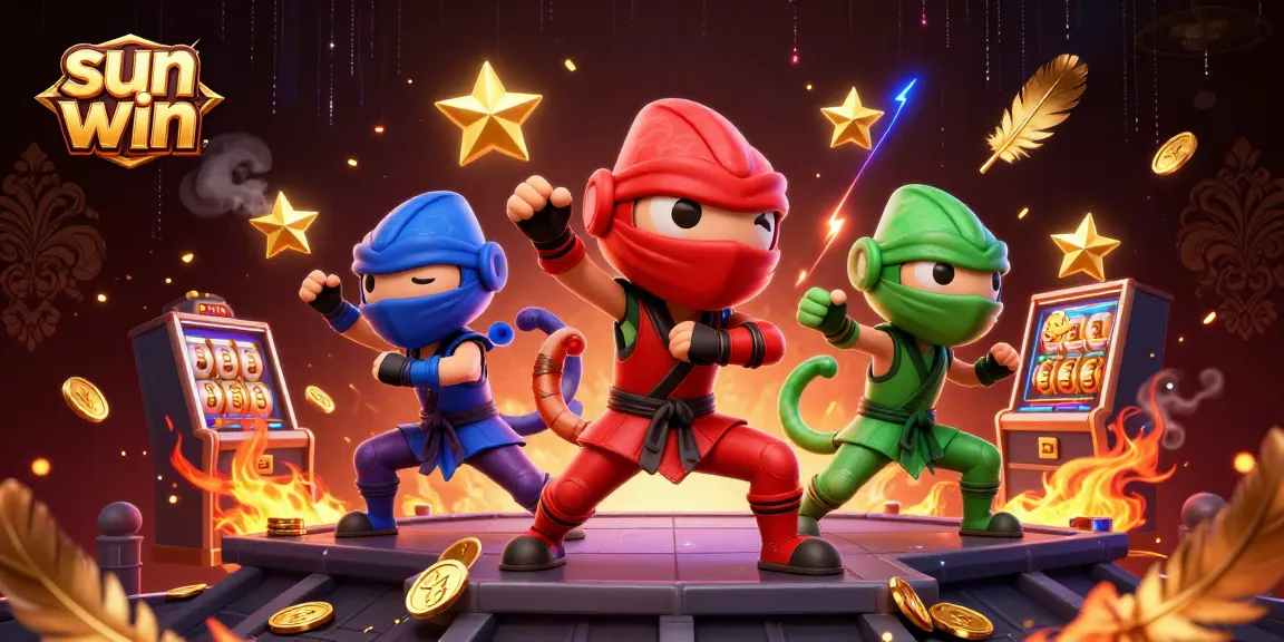 Join the excitement at sun win with a vibrant scene featuring a ninja chameleon team amidst dazzling casino elements.