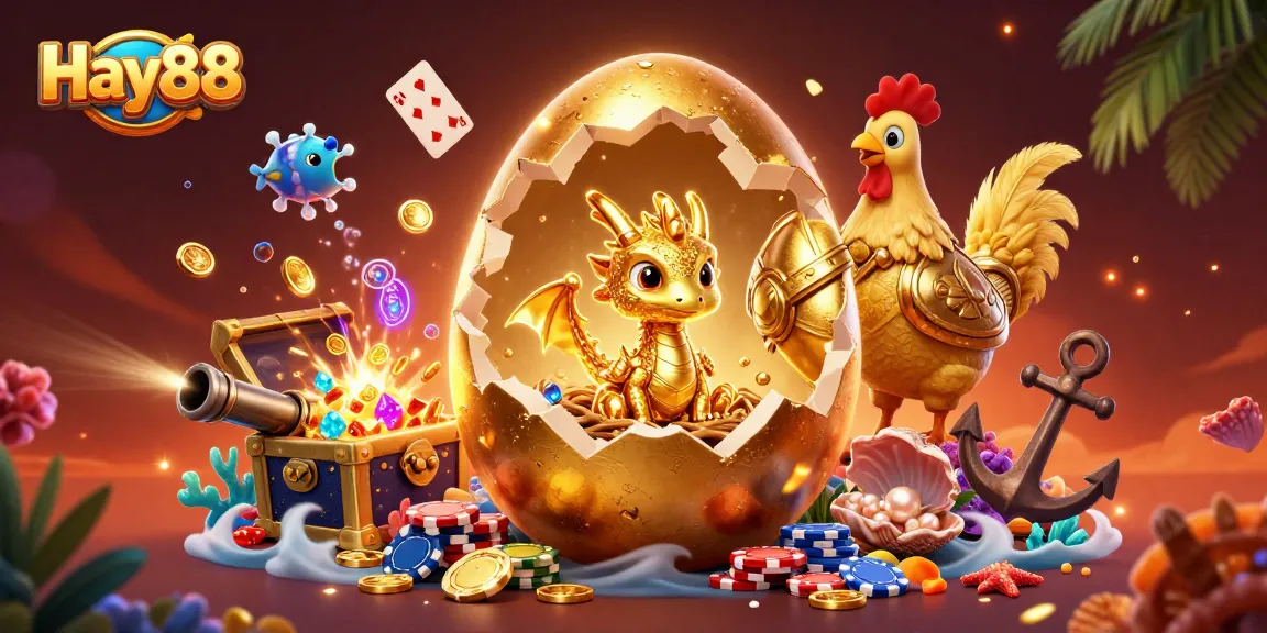 Experience thrilling wins at Hay88 with gold dragon guarding poker chips in a vibrant casino scene.