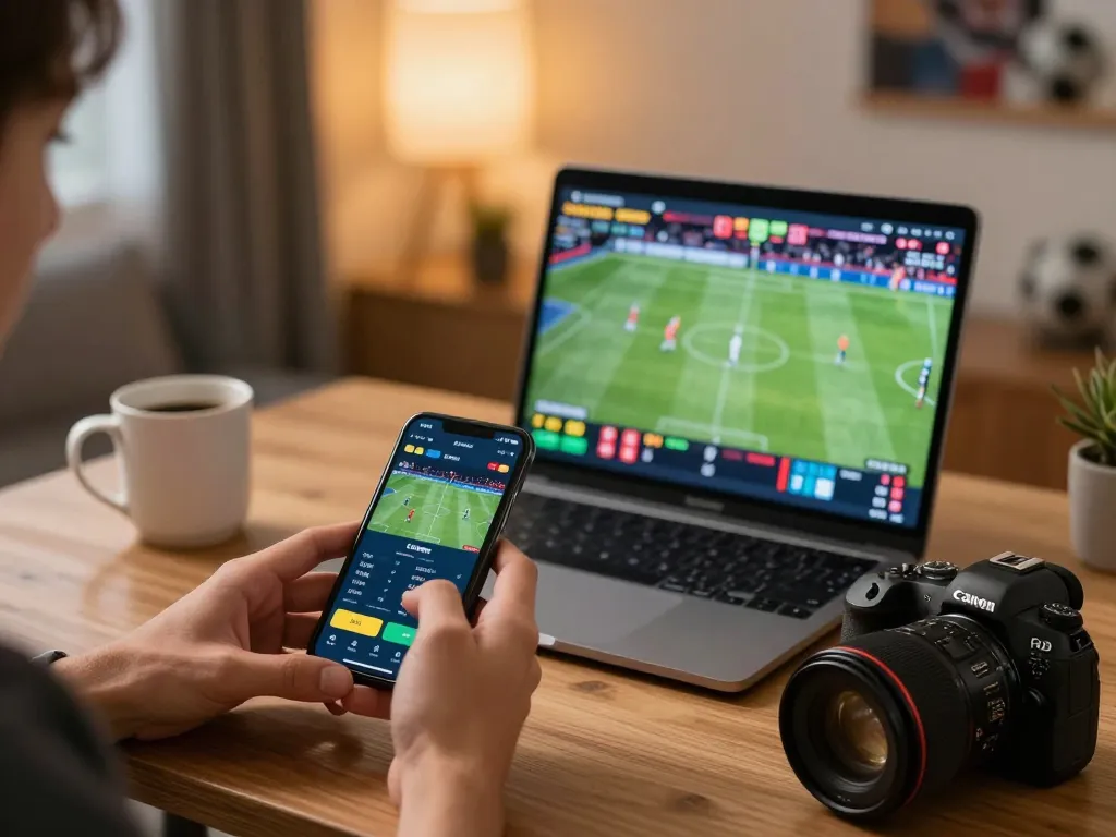 Person placing bets on oddy betting app during live sports events at home