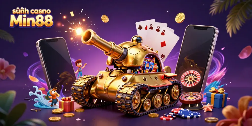 Experience thrilling wins at sảnh casino Min88 with a lively 3D casino scene filled with games and excitement.