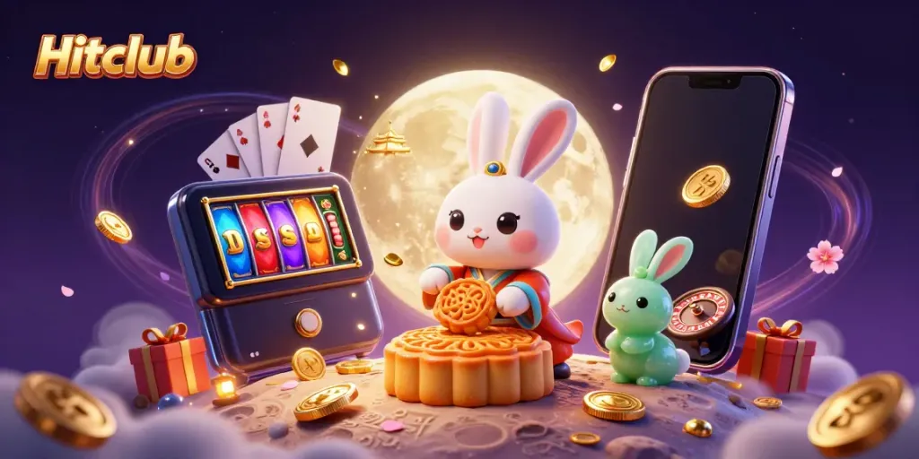 Hitclub unleashes your gaming excitement with an illustrious lunar scene packed with poker chips and slot games.