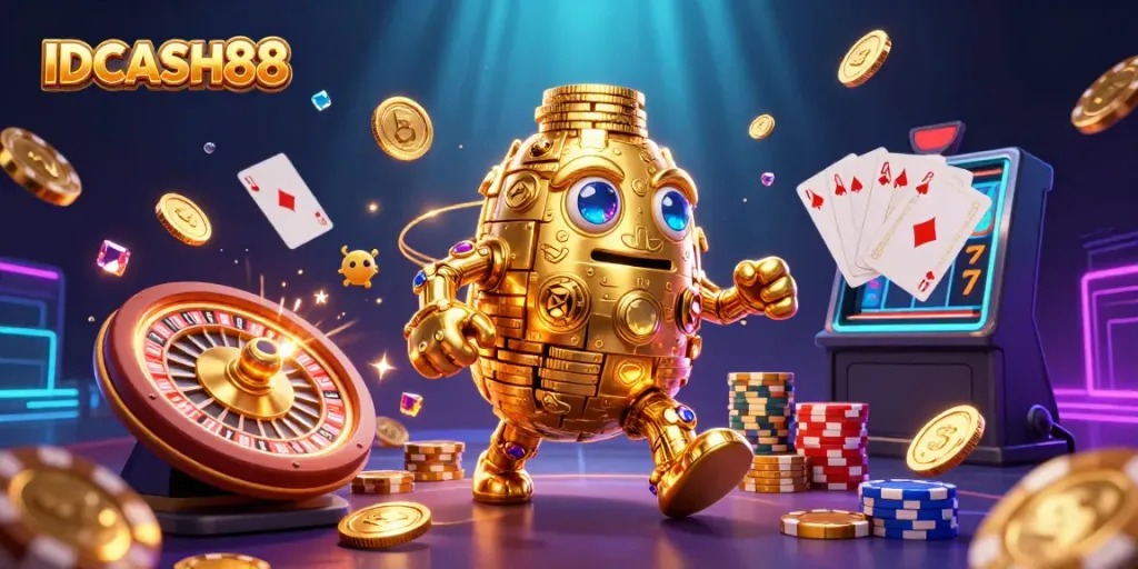Experience the thrill of gaming at IDCASH88, where a golden golem and winning symbols come to life.