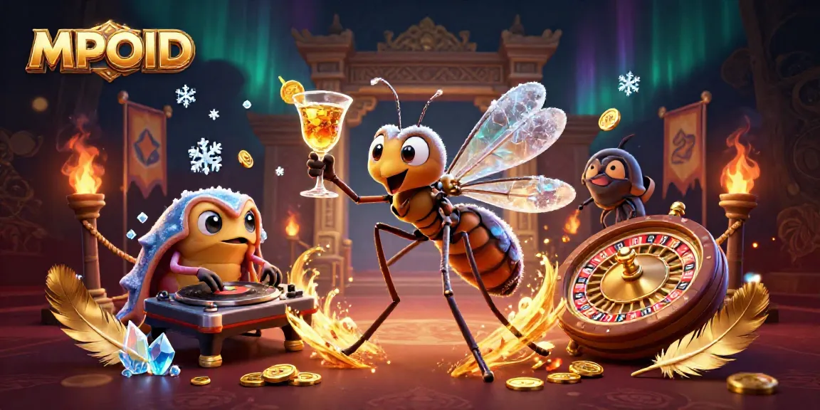 MPOID showcases a vibrant casino scene with characters alive in a 3D illustration, featuring unique gaming elements.