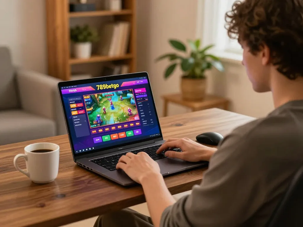 Playing at 789betgo online casino shows engaging laptop gaming setup atmosphere.