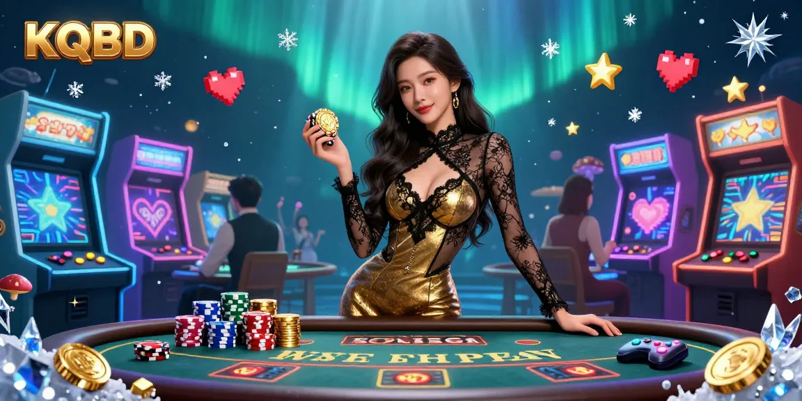 KQBD showcases a glamorous Asian woman at a VIP baccarat table, surrounded by vibrant casino elements.