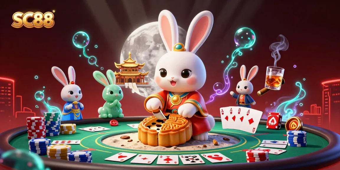 SC88 offers thrilling poker experiences with vibrant casino elements in a lunar setting.