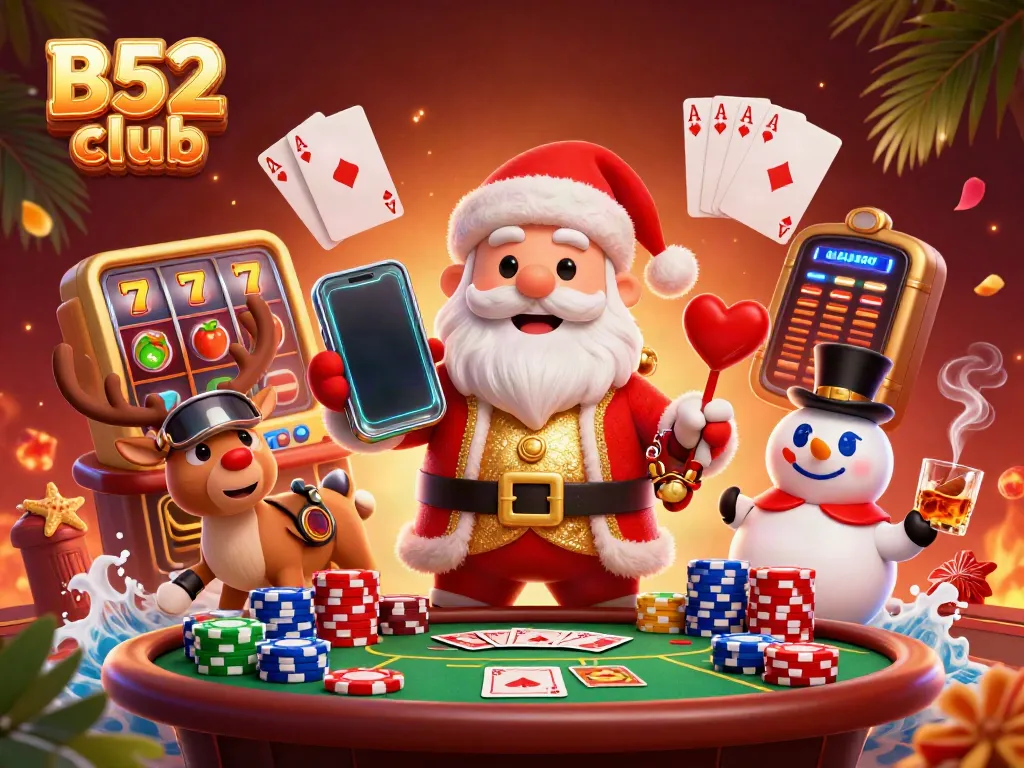 Experience the thrill at B52 club with Santa and friends celebrating big jackpots!