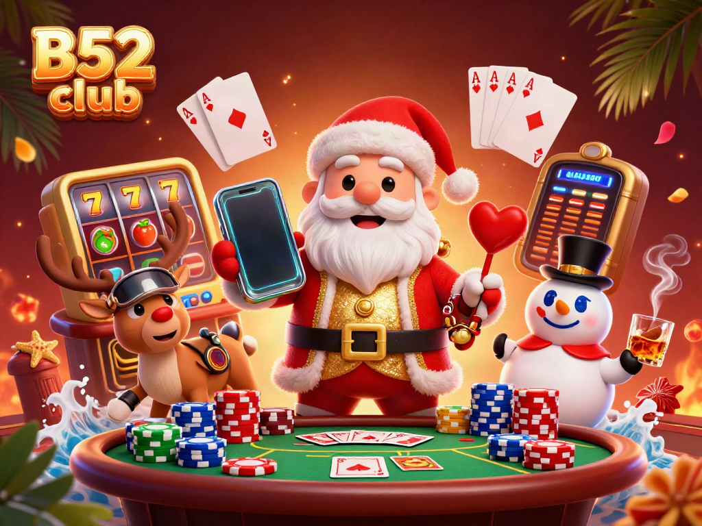Experience the thrill at B52 club with Santa and friends celebrating big jackpots!