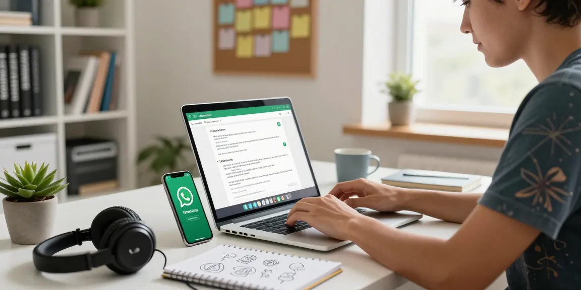 Engaging with WhatsApp電腦版 on a modern laptop in a stylish home office workspace.