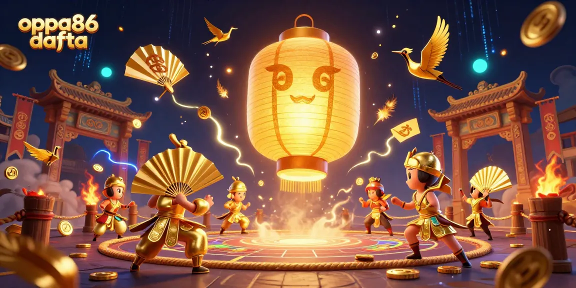 Play with oppa86 dafta and win in a vibrant casino scene featuring lucky symbols and dynamic game elements.