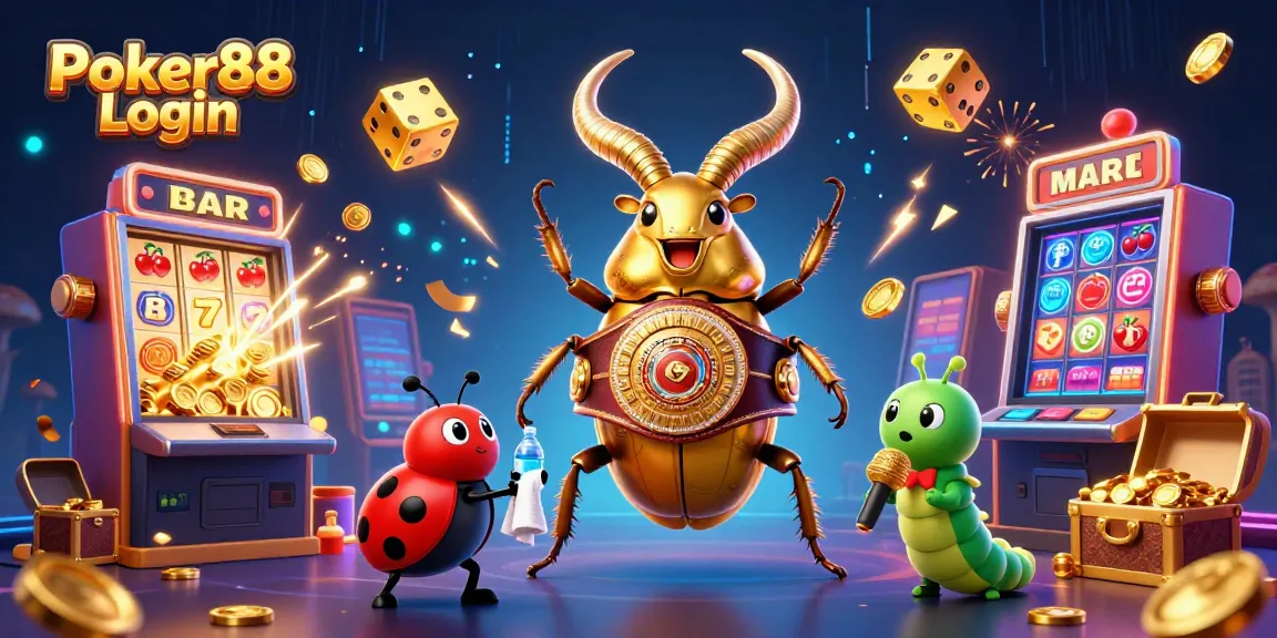 Experience the thrill of Poker88 Login in this dynamic 3D illustration featuring quirky characters and exciting casino elements.