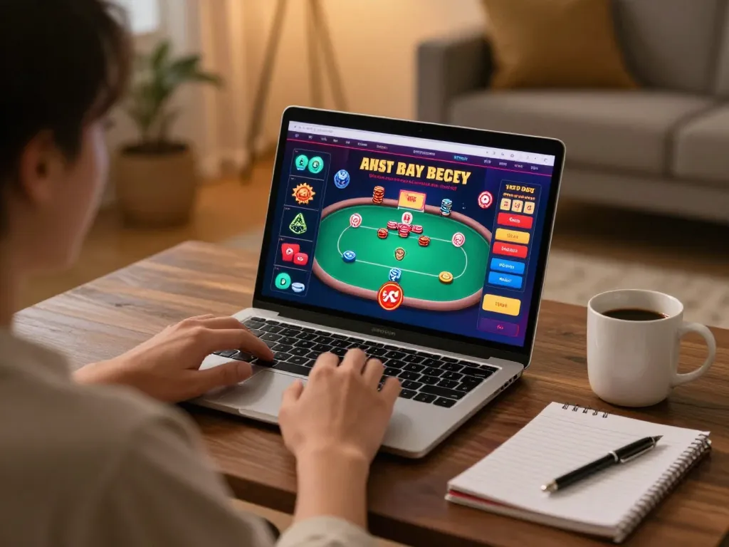 Engaging scene illustrating a player using a laptop for online gaming, highlighting the Link vào chơi 79king experience