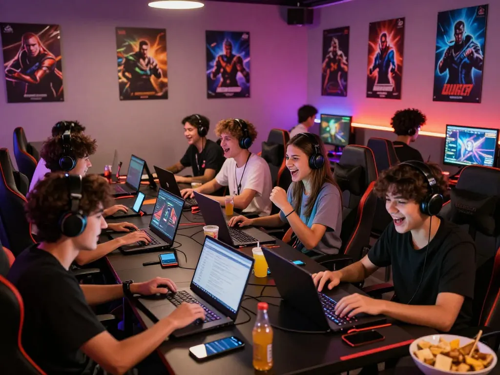 Dynamic gaming scene showcasing gamers enjoying www.mantra88.com in a vibrant, lively environment.