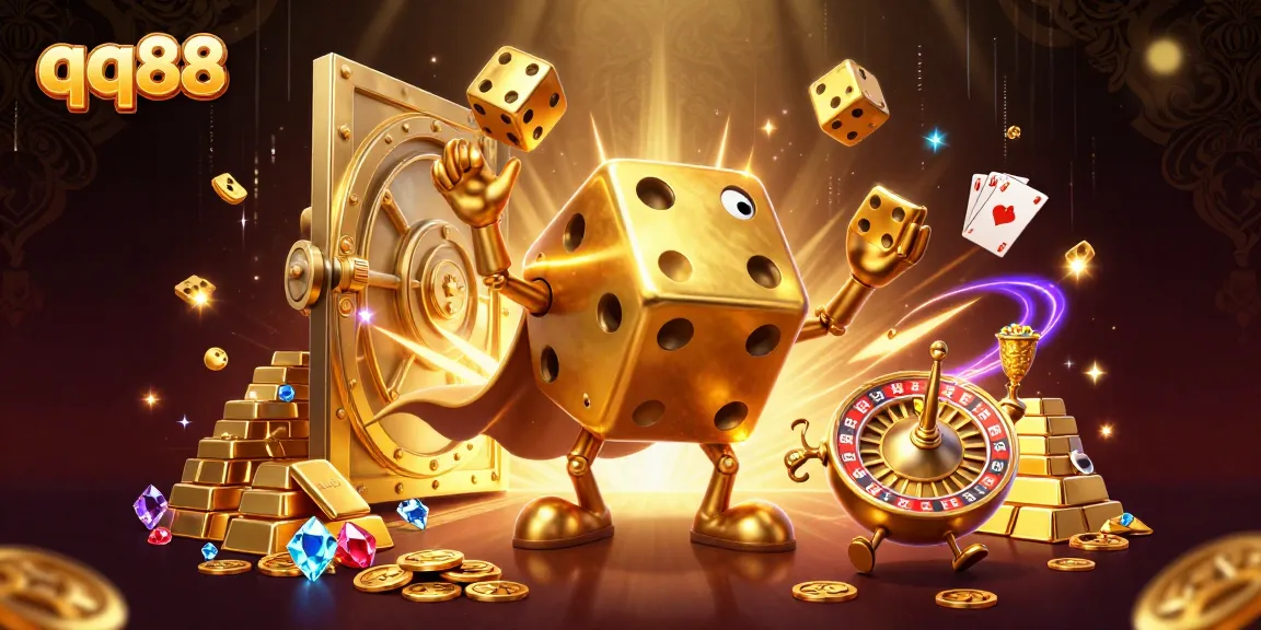 Experience thrilling gambling with qq88's vibrant 3D casino illustration featuring dynamic game elements.