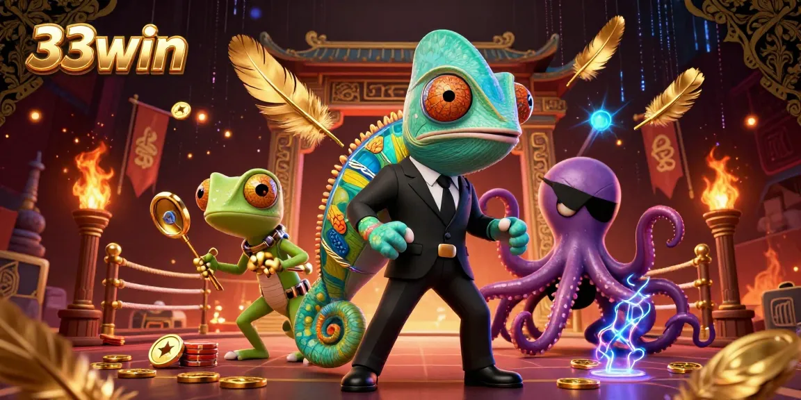 Get ready to win big at 33win with this colorful 3D casino adventure illustration.