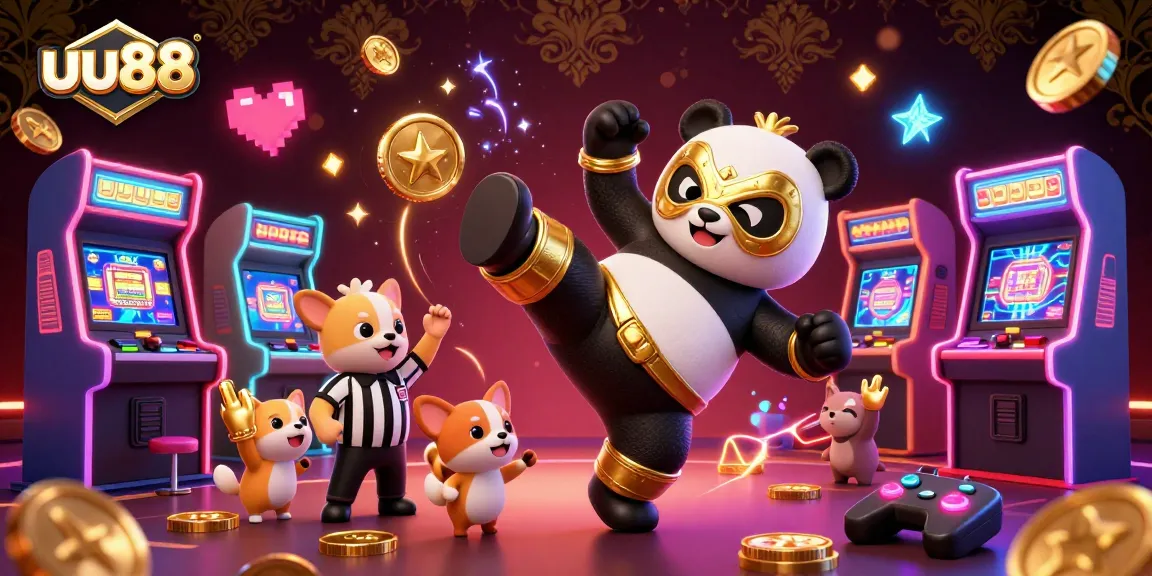Experience the thrilling casino world with uu88, featuring a colorful and energetic scene of animated characters and gaming elements.