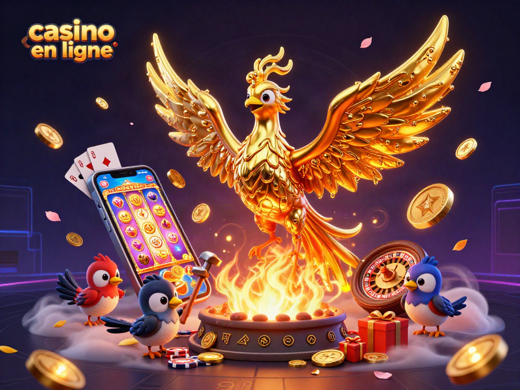 Rejoignez l'excitation du casino en ligne avec un phénix doré et des gains en pleine action.