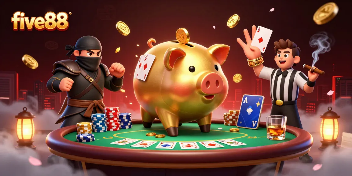 Engage in thrilling poker action at five88 with dynamic characters and vibrant casino elements.