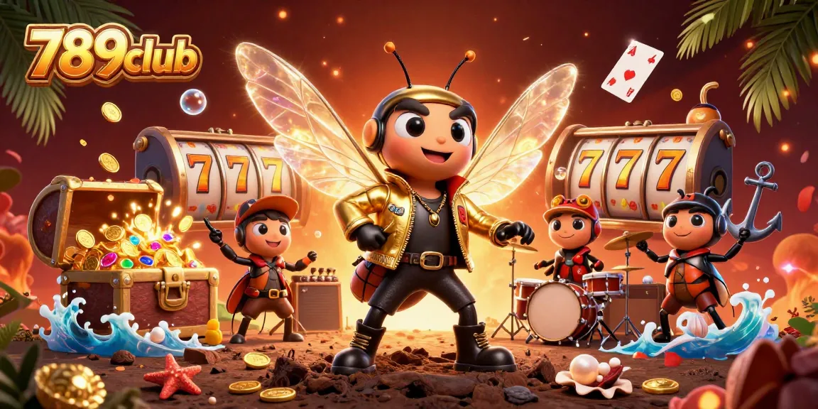 Spin the slots with 789club's vibrant 3D scene featuring a rock star and casino elements.
