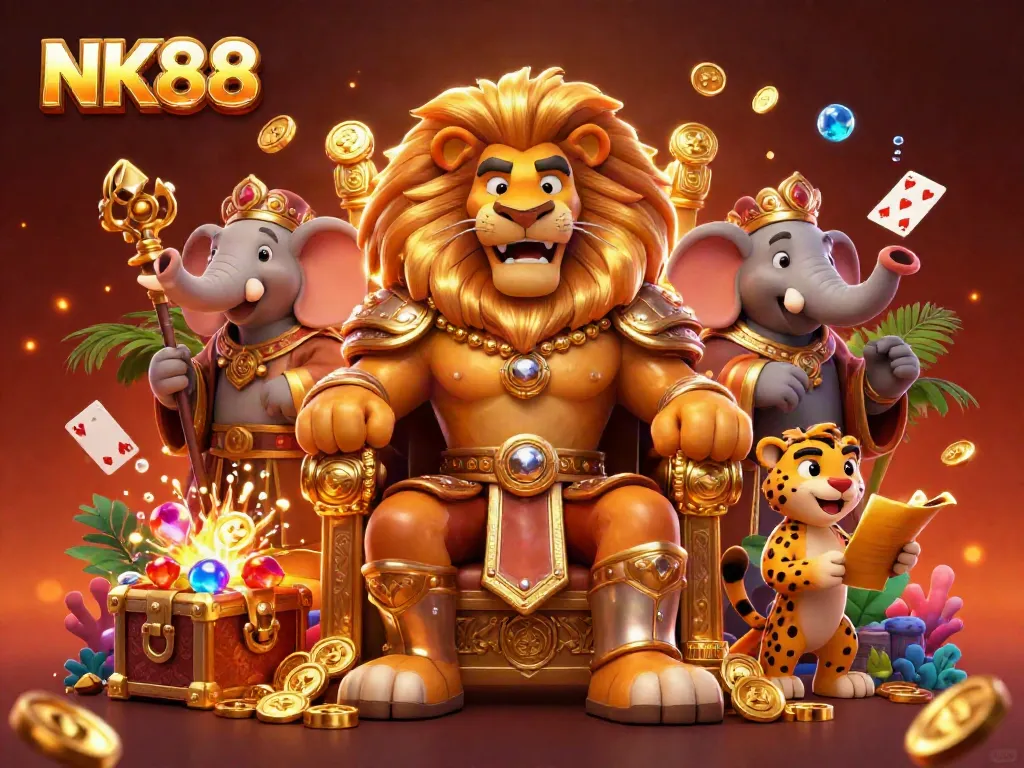 Engage in thrilling casino adventures with NK88, as the lion king rules over treasures.