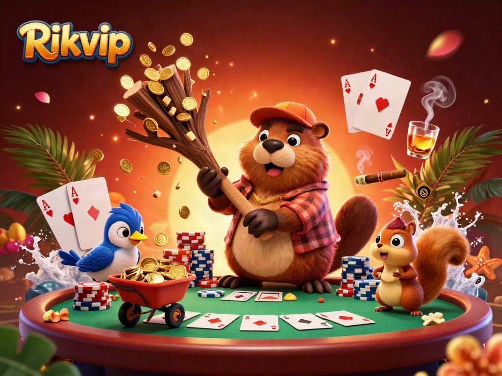 Engage in winning at Rikvip with a lively scene of cartoon characters enjoying a vibrant casino atmosphere.