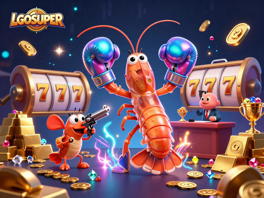 Engage with LGOSUPER in an exciting slot gameplay scene with vibrant cartoon characters and treasures.