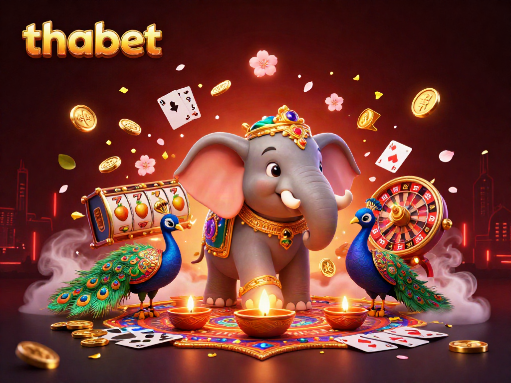 Experience thrilling moments at Thabet with vibrant casino elements in a detailed 3D scene.