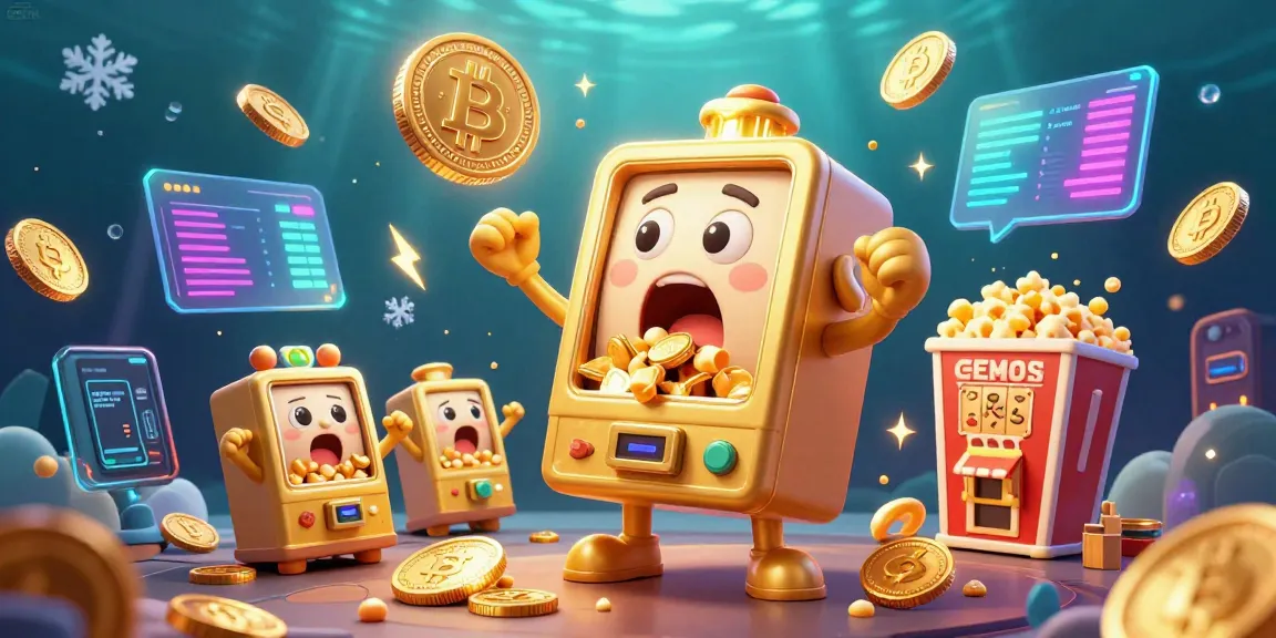 GEM88 showcases a celebratory jackpot moment with a golden slot machine surrounded by cheering mini slot machines, emphasizing online gaming.