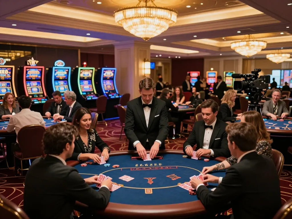 Players enjoying LGOLUX LOGIN at vibrant casino tables, engaged in strategic betting.