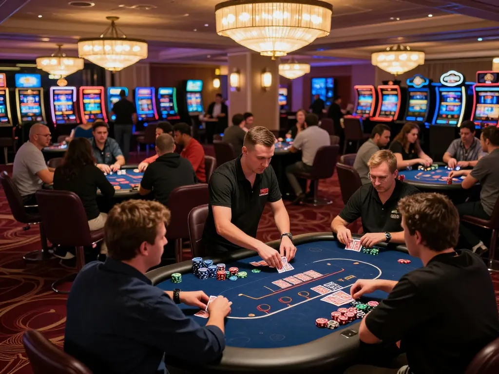 B52club players enjoying an exciting poker game at a vibrant casino table with dynamic gameplay.