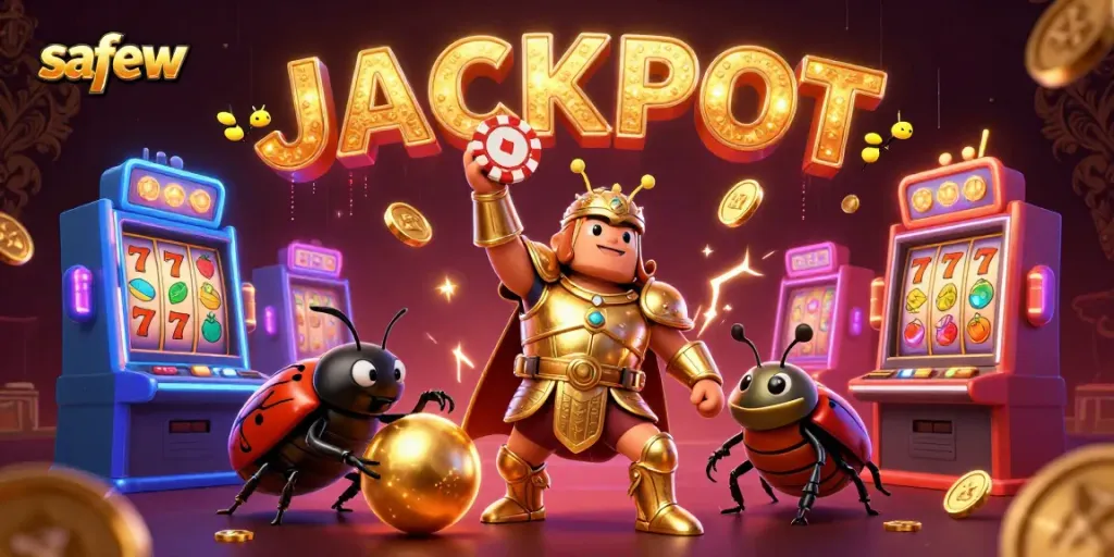 Engage in thrilling casino adventures with safew as characters celebrate a jackpot victory.