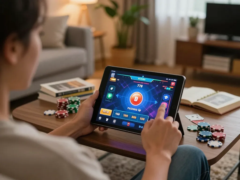 KADAL 778 online gaming platform: player engaging with tablet during strategic session.