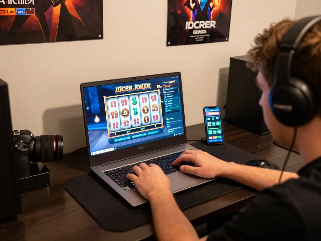 Engaging in IDC88 JOKER gaming with vibrant online setup, showcasing exciting gameplay