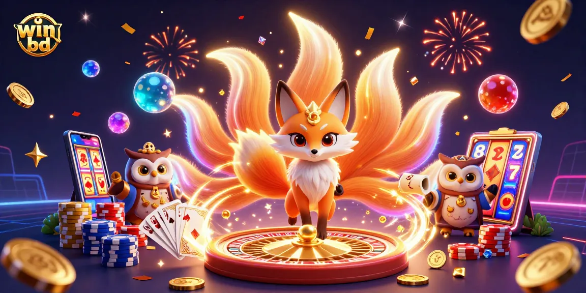 Celebrate wins on the win bd casino platform with a dynamic scene of colorful characters and casino elements.