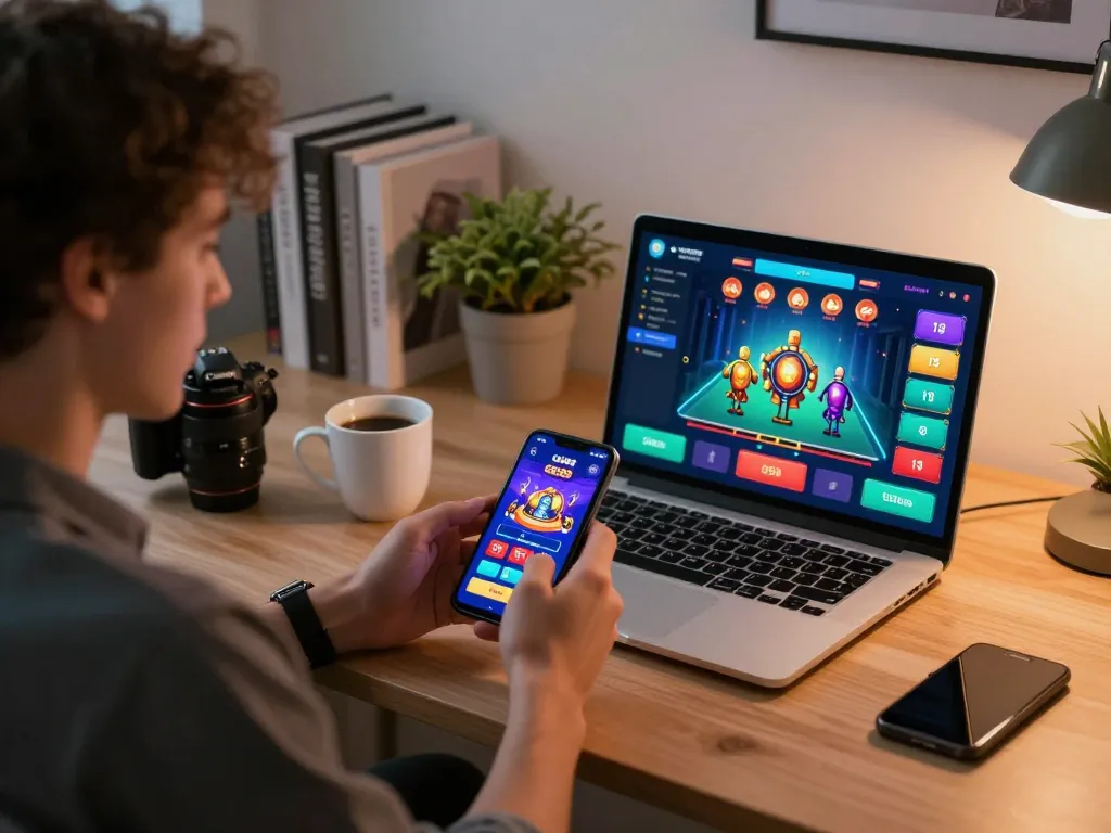 Engaging user plays on GG88 mobile casino app, enjoying a dynamic gaming experience in a cozy home setting